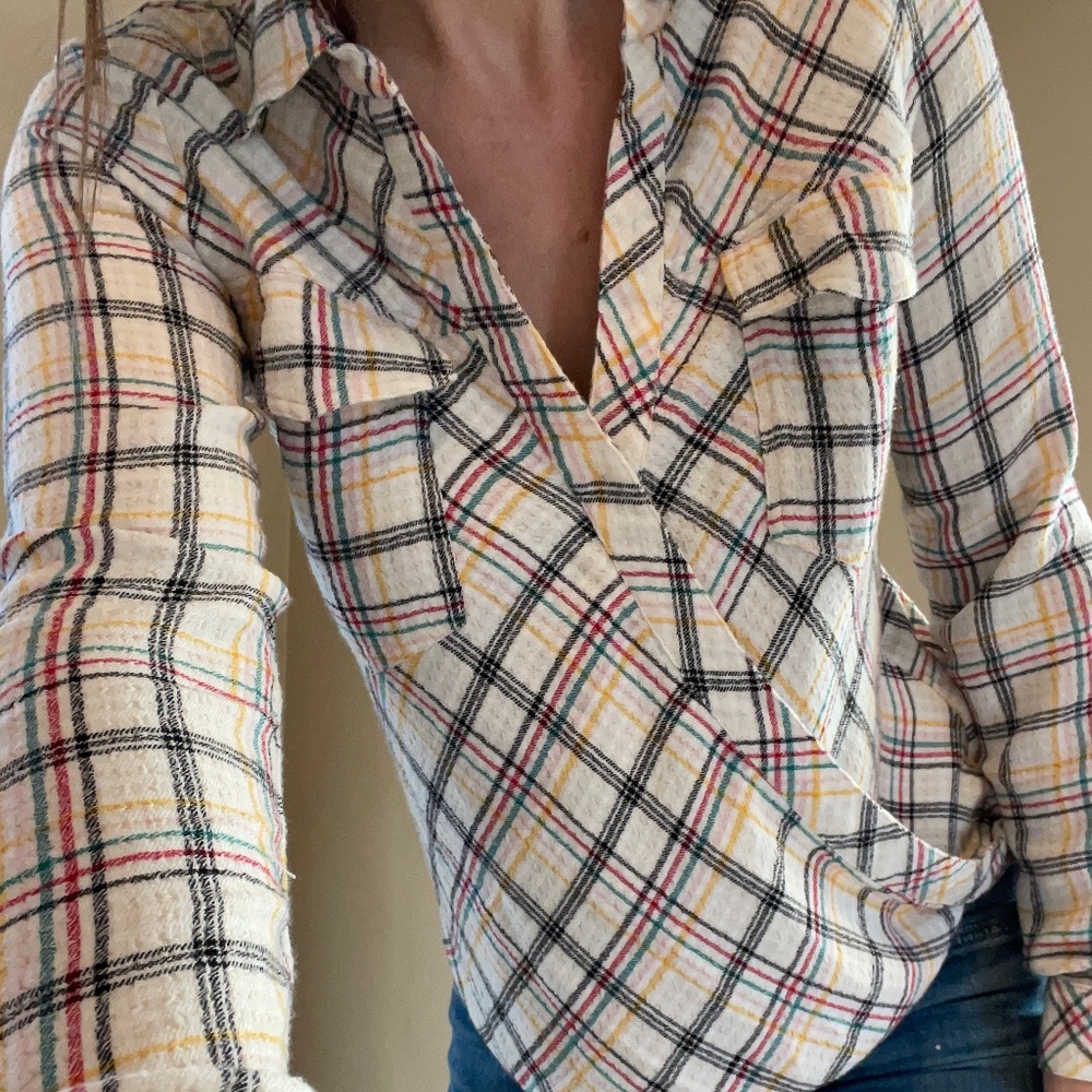 Splendid plaid hi-low top, faux wrap front, size small